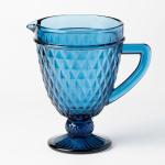 Blue Lead Free Pressed Glass Pitcher 1100ml 20cm Height Water Carafe With Spout