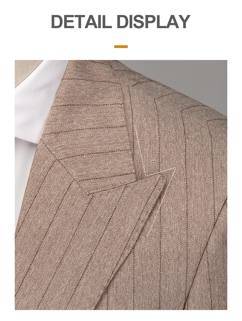 Men's Business Casual Formal Suit Custom Brown Striped Slim Fit with Mandarin Collar
