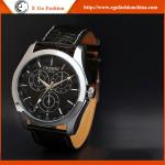 024B 3 Subdials Unisex Watch Genuine Leather Strap Quartz Watches for Man Women