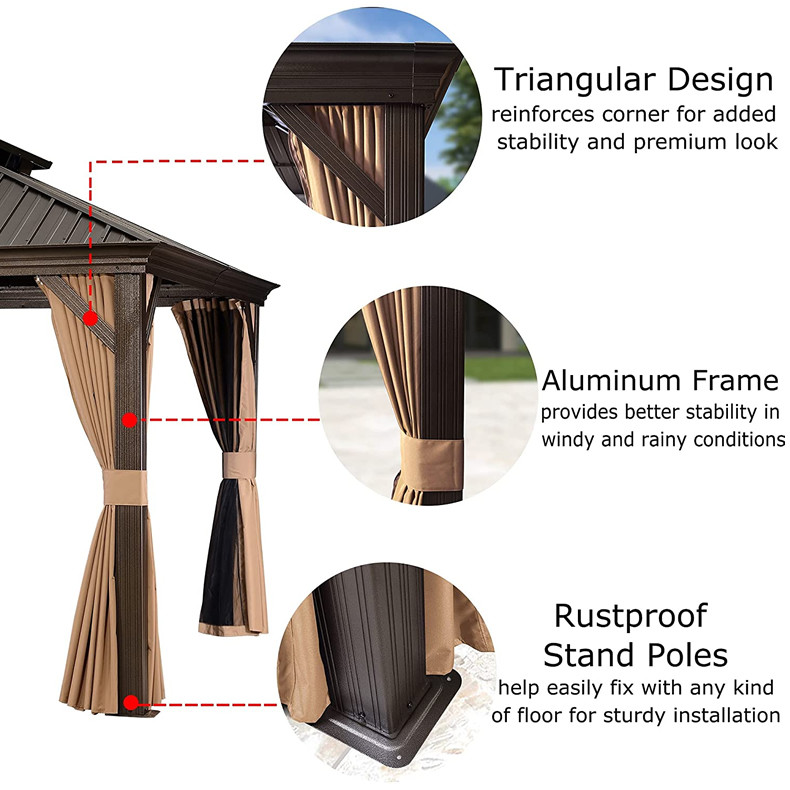 Polycarbonate Double-Roof Canopy Outdoor Hardtop Gazebo Garden Leisure
