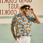 colorful Men's Casual Short Sleeve Shirts Summer Blue Printed