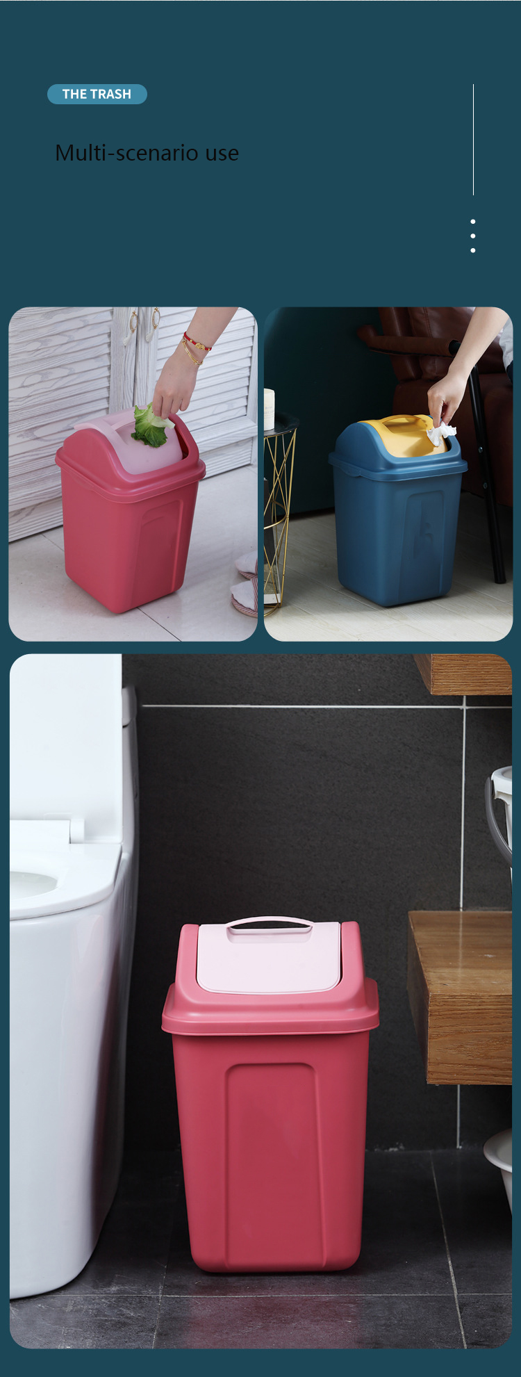 Waste Bin Household Office Plastic Garbage Bin Square Bathroom Living Room Bedroom Trash Can Dustbin With Lid