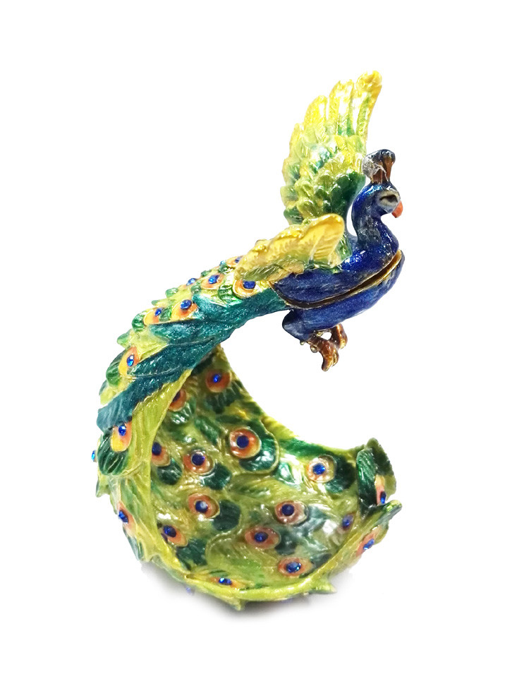 Decorative Gift Colorful Peacock Jewelry Box Metal Peacock Jewelry Box For Sale