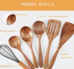 FDA Wooden Kitchen Utensil Set , Reapplicable Natural Teak Wood Utensils