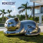 Large outdoor park metal art abstract animal cat stainless steel sculpture