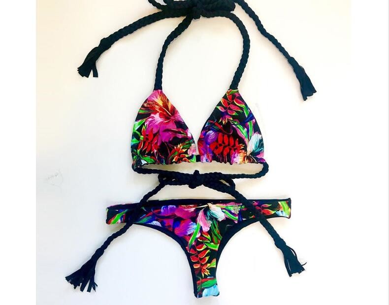2019 Ruffle Women Swimsuit Cross Bandage Swimwear Push Up Bikini Set Beach
