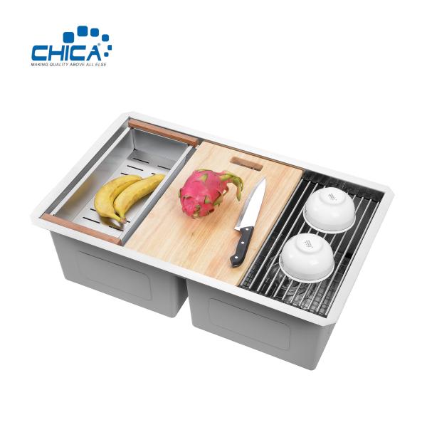 SUS304 Stainless Steel Kitchen Sink Topmount Kitchen Sink Double Bowl Kitchen
