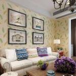 Natural Green Plants Pattern Suede Wallpaper Fashion Wallcovering Distributors