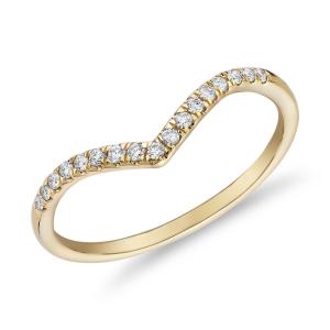 China Diamond Chevron Stackable Heart Sytle Fashion Ring in 9K Yellow Gold factory