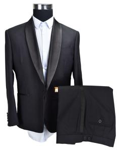 China 2 Piece Mens Tuxedo Suit Shawl Lapel Wedding Black Viscose Polyester factory