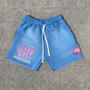 China Custom Puff Print Logo Acid Wash Shorts Cotton Fleece Zipper Pockets Sweat Shorts for Men factory