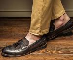 Spring / Autumn Brown Mens Woven Leather Slip On Shoes For Party