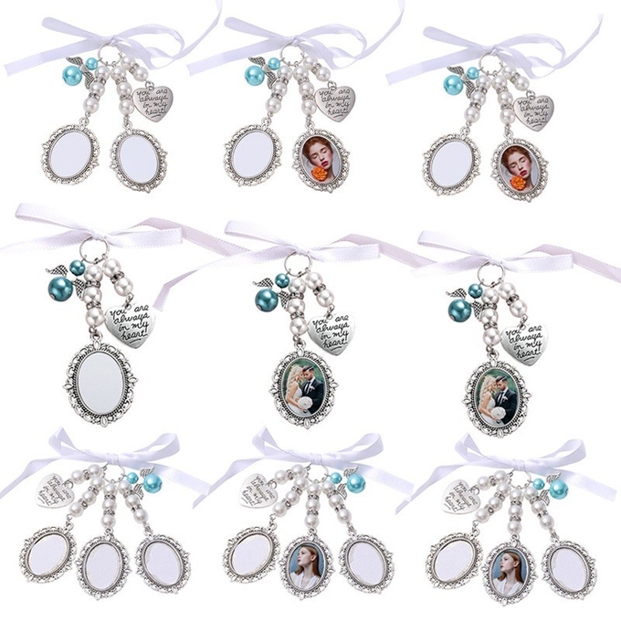 Sublimation Blank Metal Wedding Bouquet Photo Pendant Commemorative Hanging Ornament
