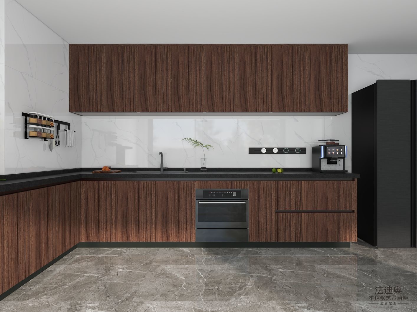 Luxury Stainless Modern Stainless Steel Kitchen Cabinets With Natural Wood Grain Finish - Customizable And Durableeel Modern Kitchen Cabinet With