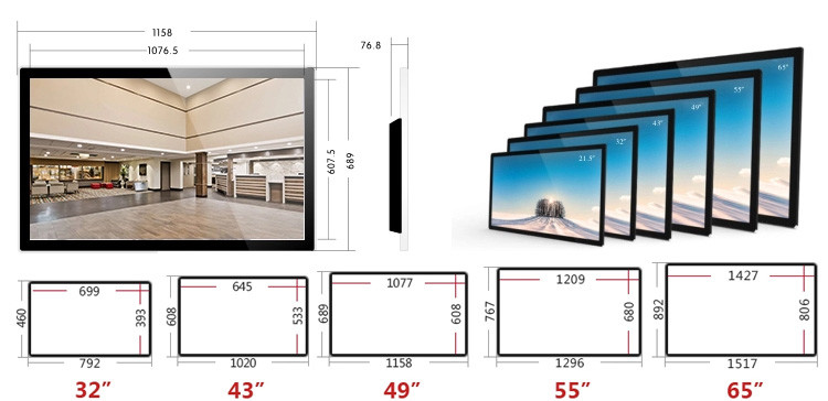 OEM Wall Mounted Rk3288 Indoor Digital Signage Screen 450cd/M2