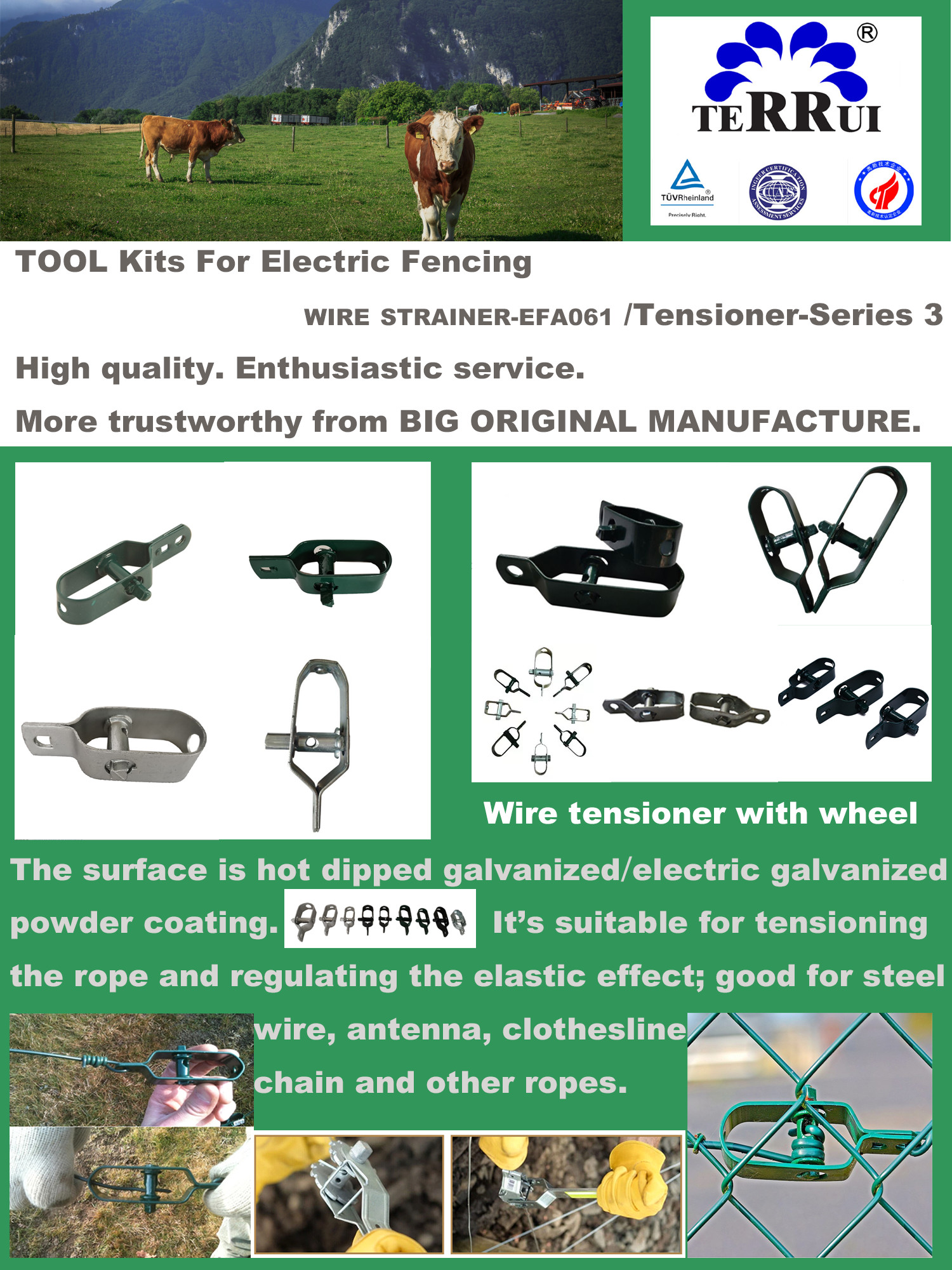 OEM Aluminum spool Fence Wire Tensioner Electric Fence Strainers