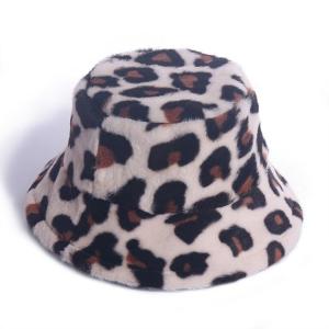 China Fashion Fur Bucket Hat Leopard Fisherman Hat Leopard Print Bucket Basin Hat High Quality factory