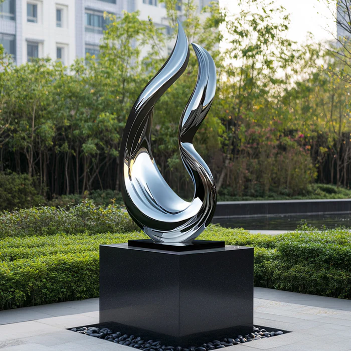 Custom Garden Sculpture Contemporary Flowing Abstract Stainless Steel Sculpture