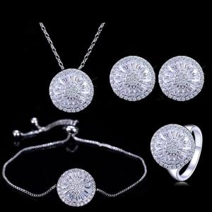 China Charming 925 sterling silver white gold plated Cubic Zircon CZ Clear diamond Earrings Necklace Bridal Jewelry set factory