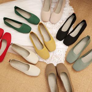 China Knitted Round Head Flat Bottomed Daily All Match Women'S Loafers Lady Flats Shoes factory