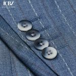 Customized Logo Printing Blue Striped Woven Men's Suit for Trendy Grooms at