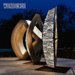 Large outdoor square shaped LED wave hollow geometric stainless steel sculpture