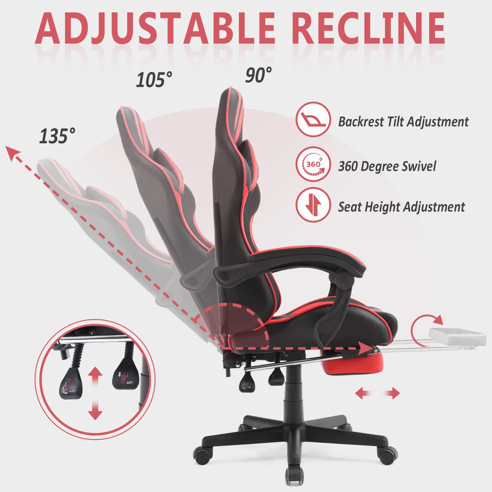 Mail Packing Ergonomic Racing Style Gaming Chair with Headrest and Lumbar Support