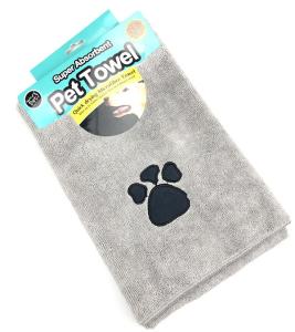 China Gray Color Microfiber Pet Towel With Paw Embroider factory