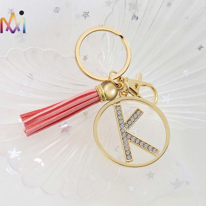18g A-Z Alphabet Pink Tassel Personalized Stainless Steel Keychains