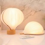 Bedside Real Wood Table Lamp Creative Hot Air Balloon Design Dupont Paper Night
