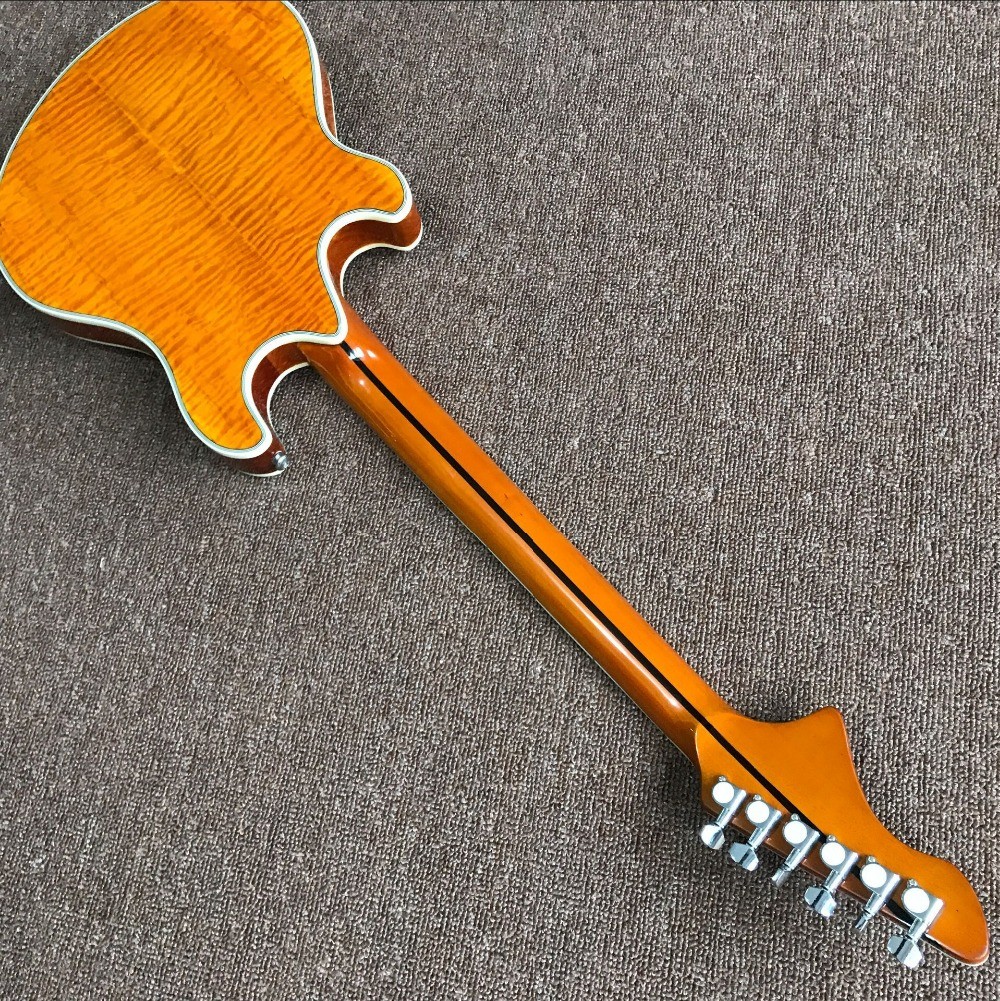 Custom F hollow body jazz Electric Guitar.double tiger flame gitaar.vibrato system.musical instruments orange color