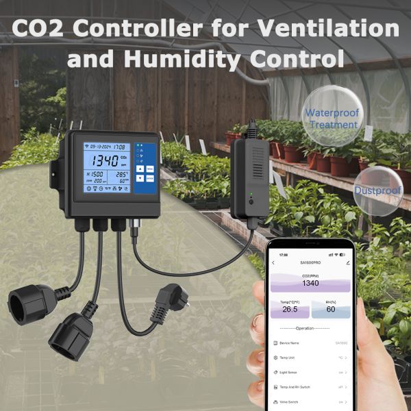 Dual Control CO2 Regulator Inline Exhaust Fan Digital LCD Indoor Greenhouse Grow Tent WIFI Temperature Humidifier for Grow Room