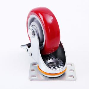 3" 4" 5" PVC/PU Red Top Plate Threaded Stem Castor Trolley Wheels with Brake and