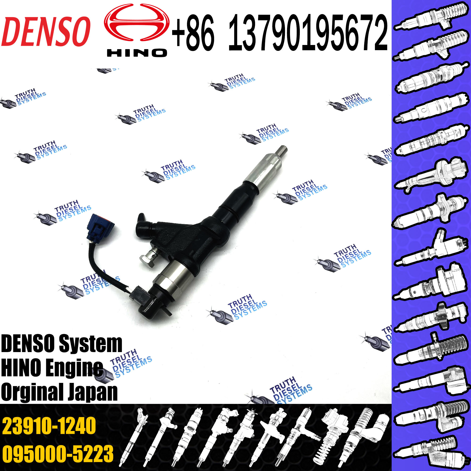 New Fuel Injector Nozzle 095000-5220 095000-5223 095000-5224 095000-5225 23670-E0340 23670-E0341 23910-1240 for HINO P13