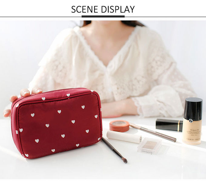 Factory Wholesale Beautiful Printed Pink Heart Makeup Brush Bag With Zipper