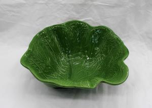 China Ceramic Cabbage Bowl Leaf Shape , Customized Large Dolomite Green Soup Bowls factory