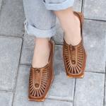 S244 Ethnic style square head casual Baotou sandals handmade leather hollow