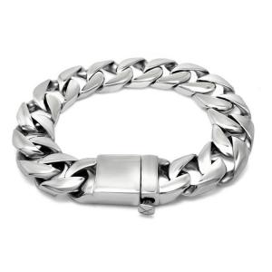 China Men's Curb Link Chain Bracelet 316l Titanium Stainless Steel 15mm Width Silver Color(JCE045) factory