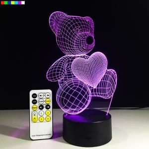 China Teddy Bear 3D Night Light 7 Colors Change with Remote Control Good Night light for Nursery or Kids Bedroom factory