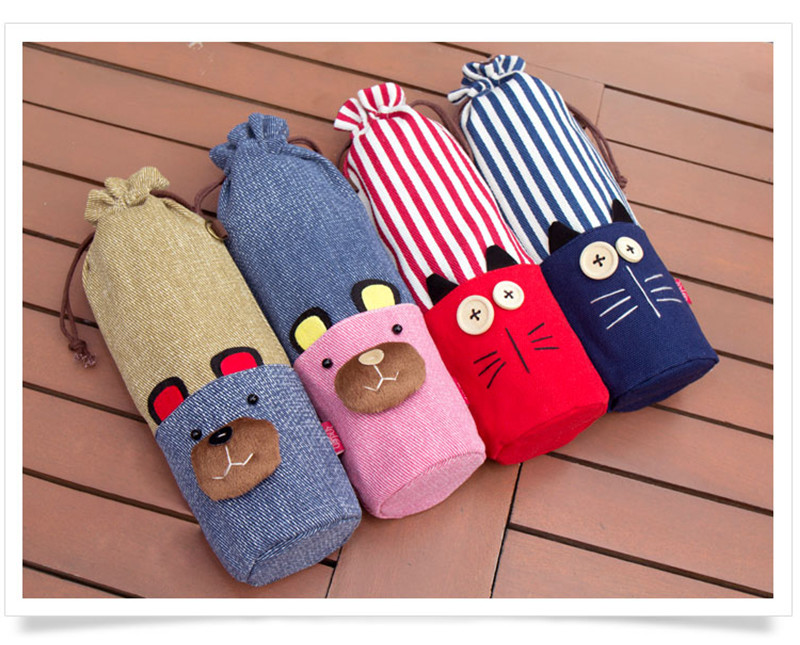 Cute Animal Print Organic Cotton Canvas Drawstring Beer Holder Bag