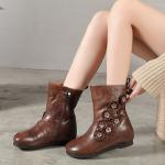 S234 Leather handmade flowers women's boots thickened woolly cotton shoes in
