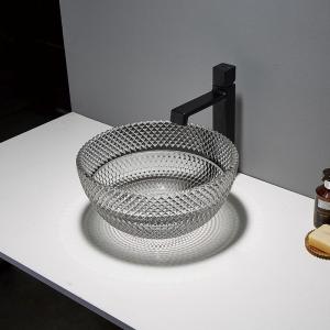 China Toilet Round Black Vessel Sink Glass Bathroom Crystal Transparent factory
