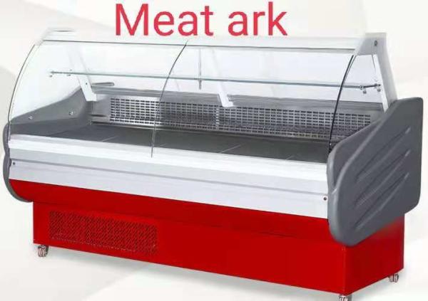 Meat display cabinet stainless steel glass front door flap type Fresh meat