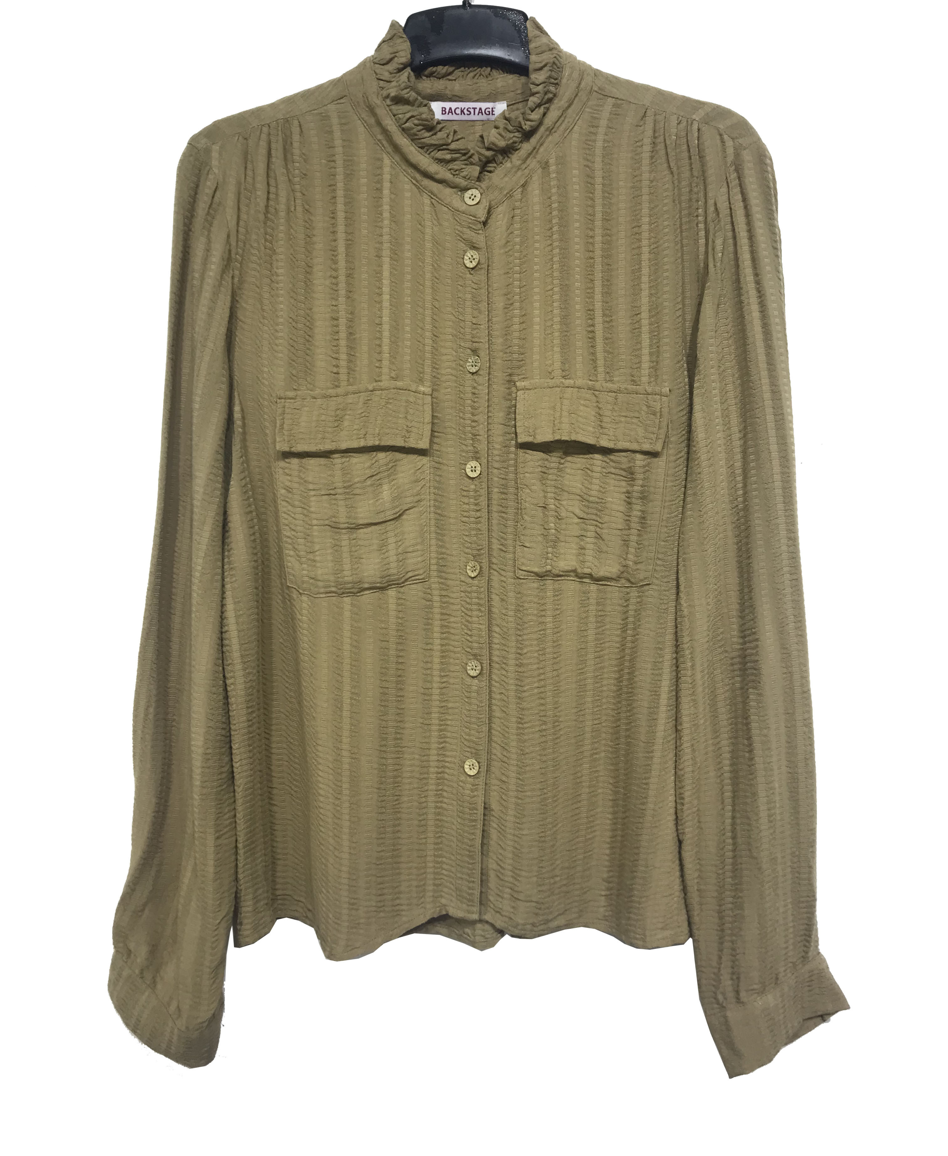 Long Sleeve Womens Fashion Blouses With Pockets Brown Color Stylish Women'S Blouses