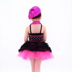 Black Polka Dots Hot Pink Sequin Glitter Dress Dance Costumes For Kids