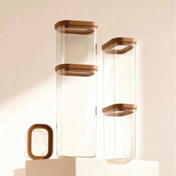 Rectangular High Borosilicate Glass Canister with Bamboo Lid for Modern