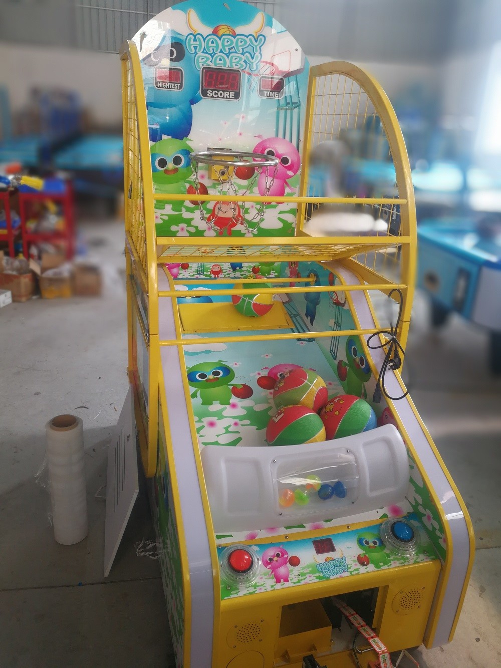 Happy Kids Automatic Basketball Return Machine , Cartoon Funny Score Ticket Redemption Arcade Basketball Hoop Machine