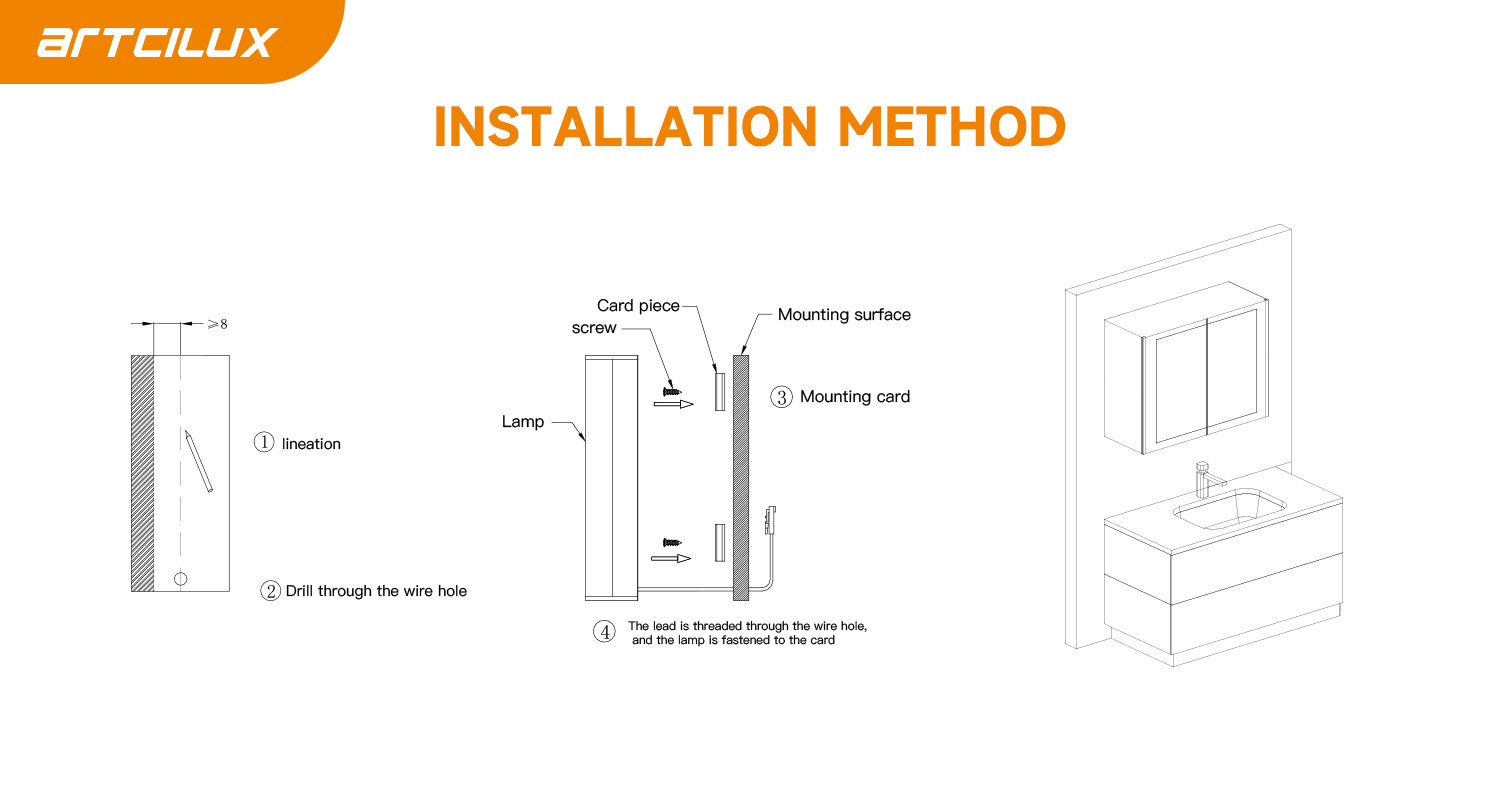 Surface Mounted Front Mirror Cabinet Strip Light Color Rendering Index Ra90