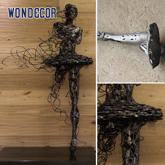 Large metal art decoration abstract hollow silk thread ballet dancer copper sculpture