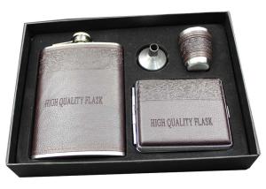 China Leather 9 Oz Mens Hip Flask Set With White Wine Bottle / Cup / Funnel factory